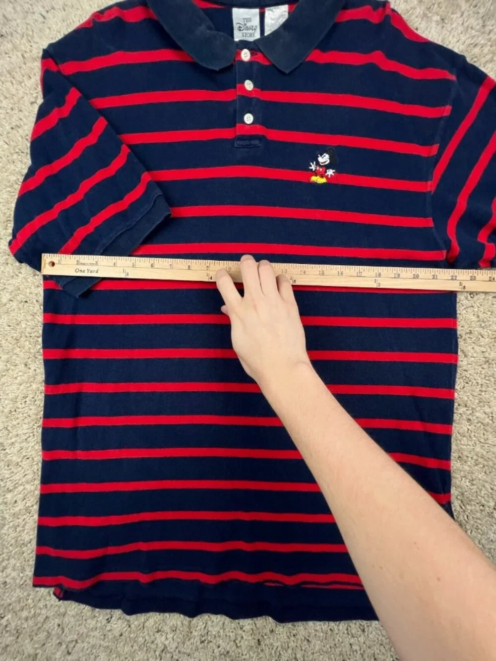 VTG Disney Store Mickey Mouse Men's Polo Shirt Striped Embroidered Emblem 2XL - Picture 4 of 8